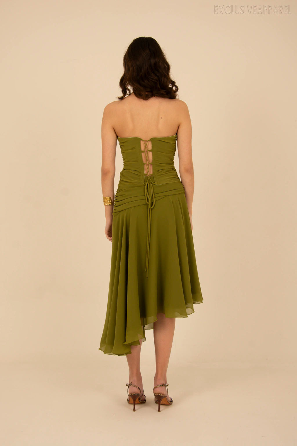 Zaida Green High-necked Irregular Mid-length Dress