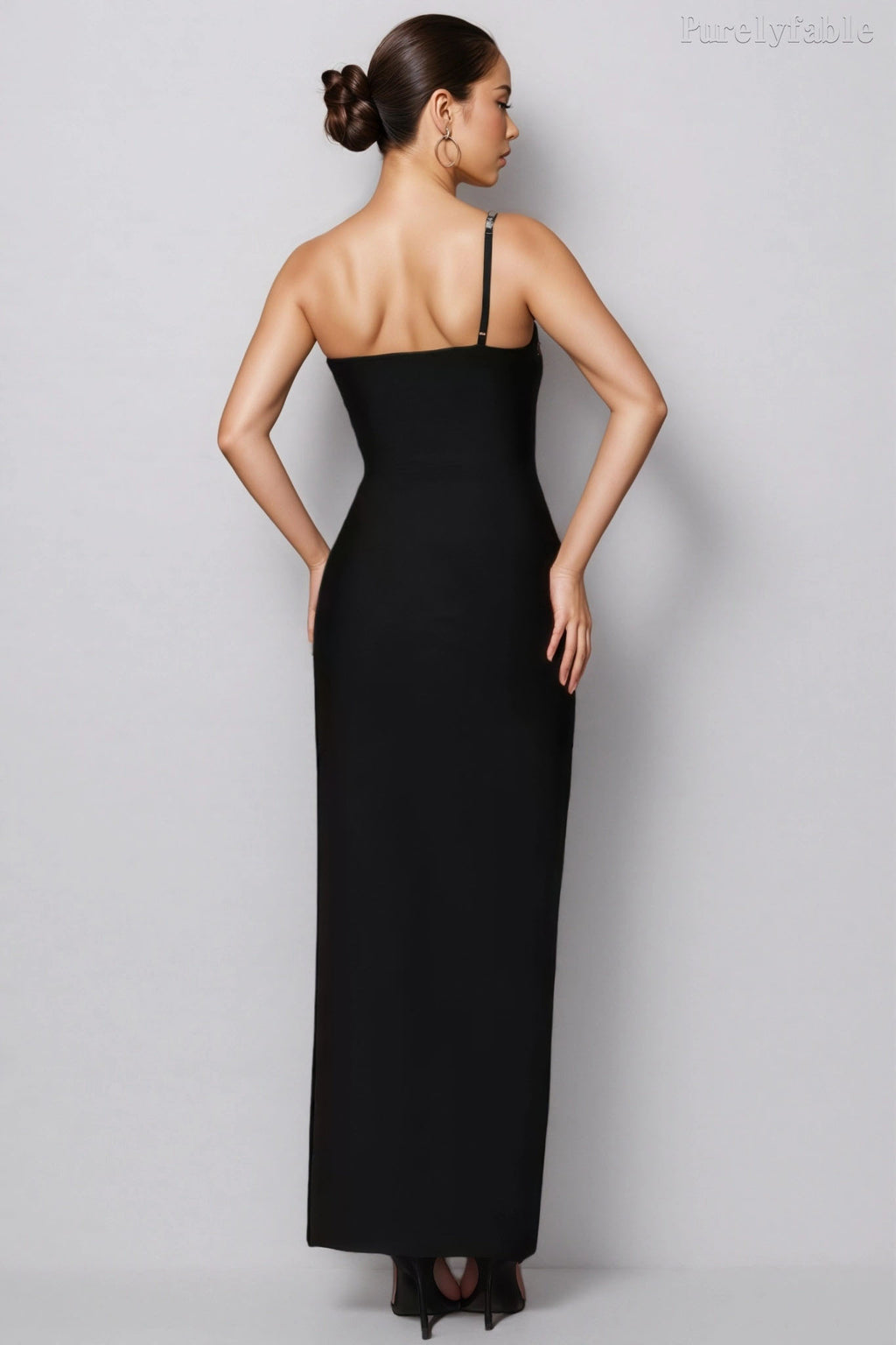 Dais Black One-Shoulder Slit Bandage Dress