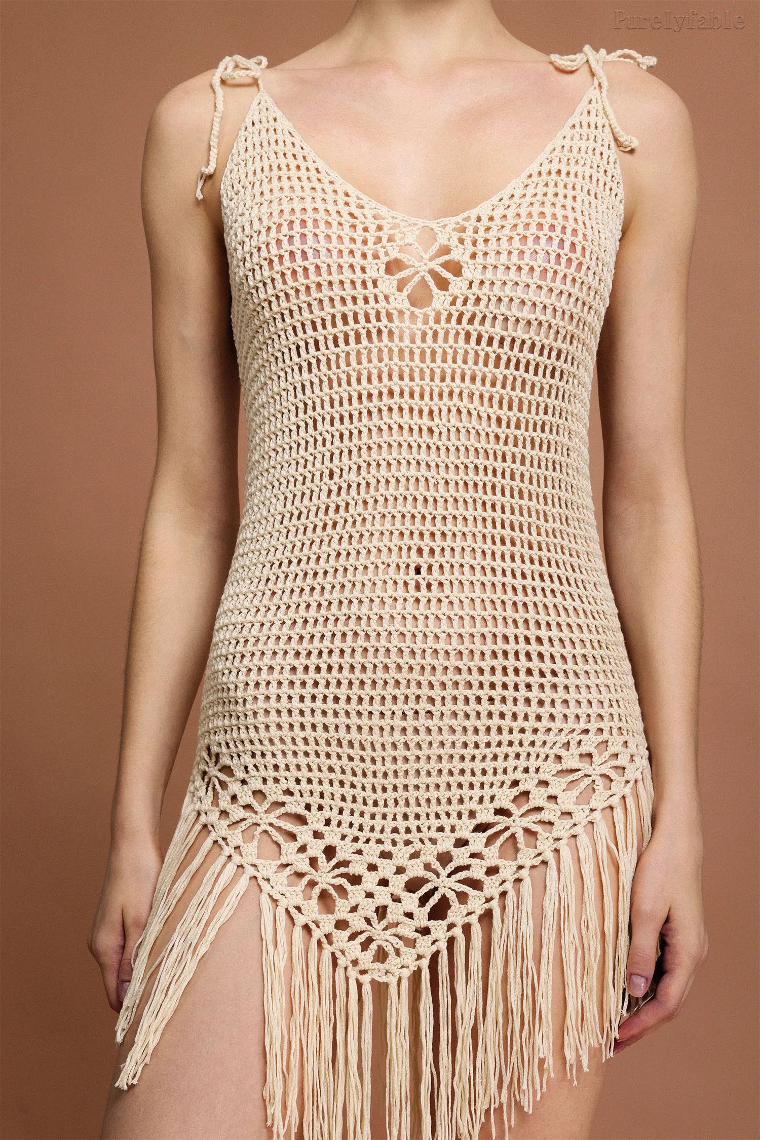 Giselle Beige Crochet Fringe Bikini Swimwear