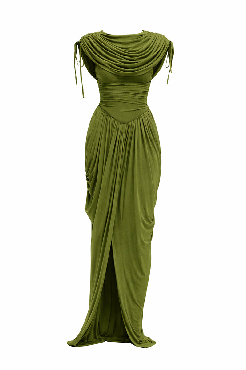 KATU MESH DRESS IN BRIGHT OLIVE