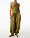 Annabelle Green One-Shoulder Draped Crop Top & Balloon Pant Set