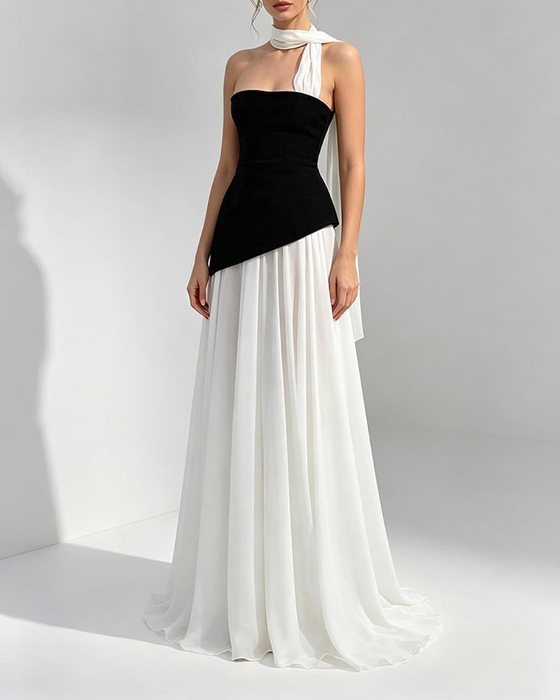 Xiomara Black Strapless Color-Block Maxi Dress