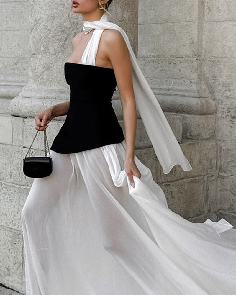 Xiomara Black Strapless Color-Block Maxi Dress