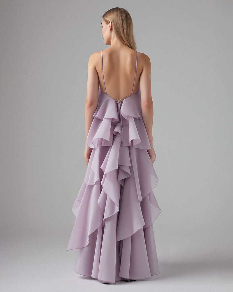 Ariana Blue Halter Flower Ruffle Maxi Dress