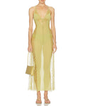 Winona Green V-Neck Sheer Lace Panel Slip Maxi Dress