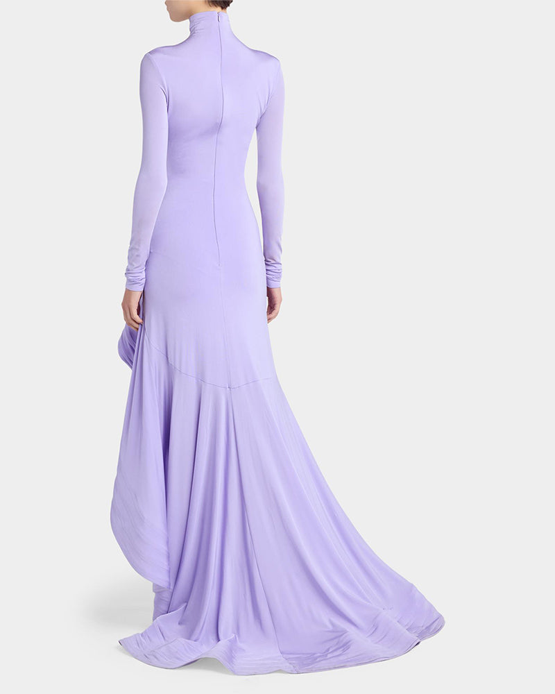 Zora Purple Long Sleeve High Neck Ruffle Hem Maxi Dress