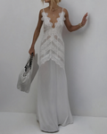 Zora White V-Neck Lace and Chiffon Maxi Dress