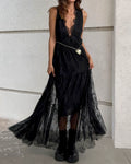 Rosalinda White V-Neck Lace Tiered Maxi Dress