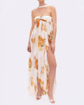 Clara White Strapless Floral Chiffon Ruffle Maxi Dress