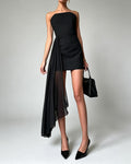 Evie Black Strapless Side Train Mini Dress