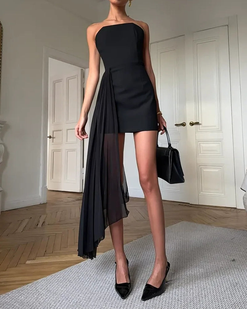 Evie Black Strapless Side Train Mini Dress