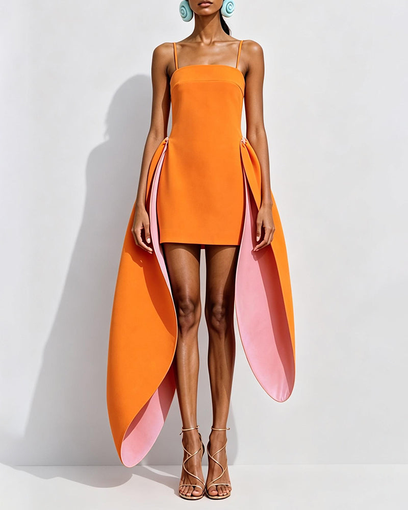 Sophia Orange Cami Sculptural Side Peplum Mini Dress