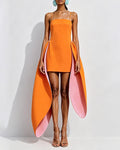 Sophia Orange Cami Sculptural Side Peplum Mini Dress