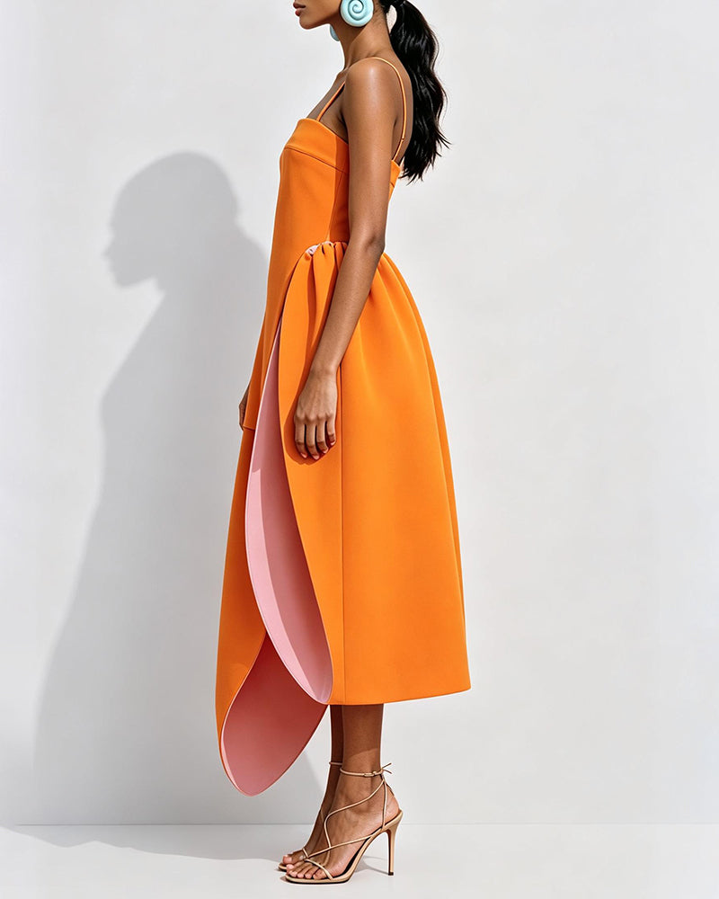 Sophia Orange Cami Sculptural Side Peplum Mini Dress