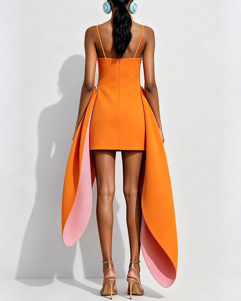 Sophia Orange Cami Sculptural Side Peplum Mini Dress