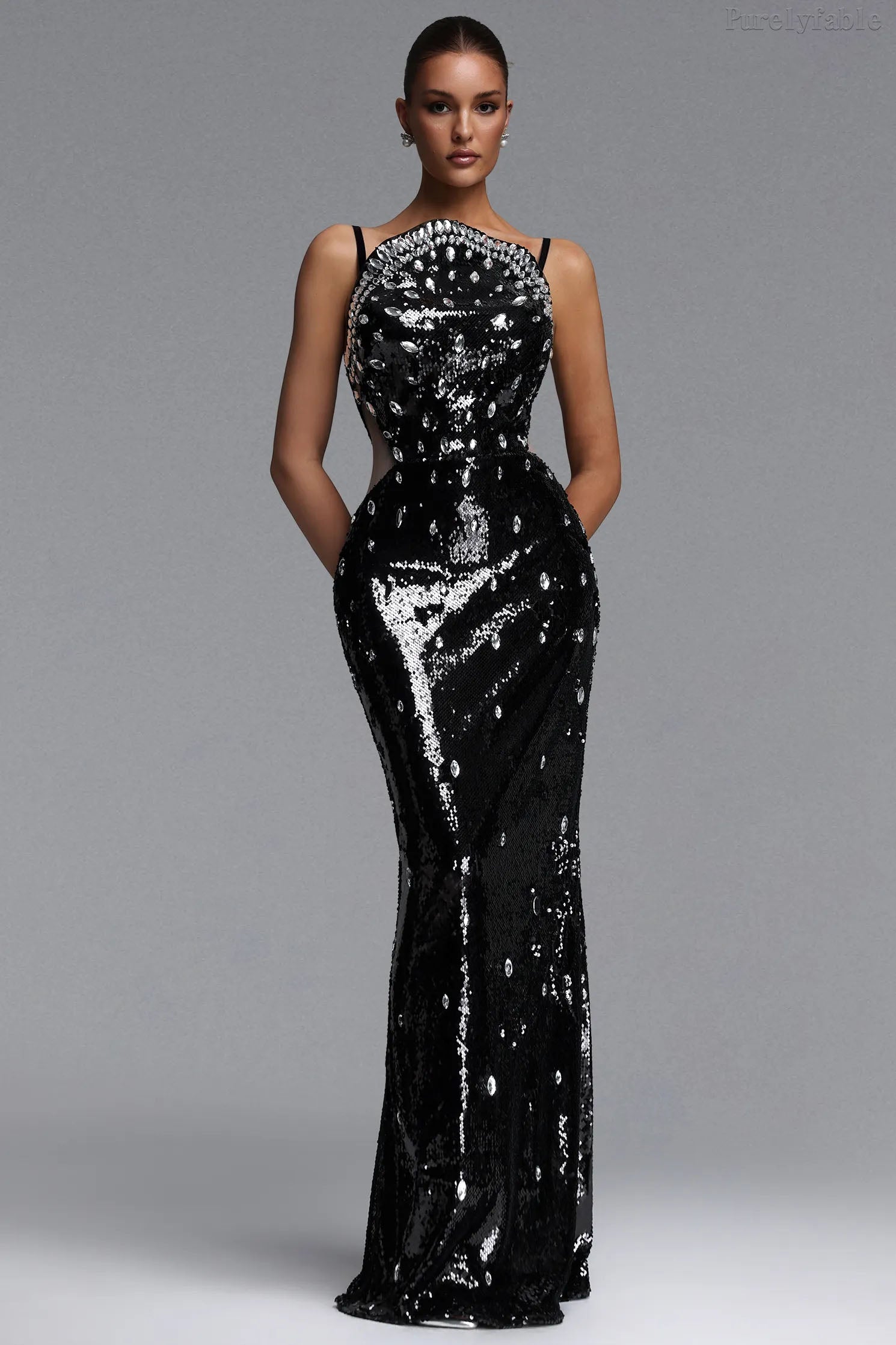 Camilla Black Sequined Low-Cut Halter-Neck Dress