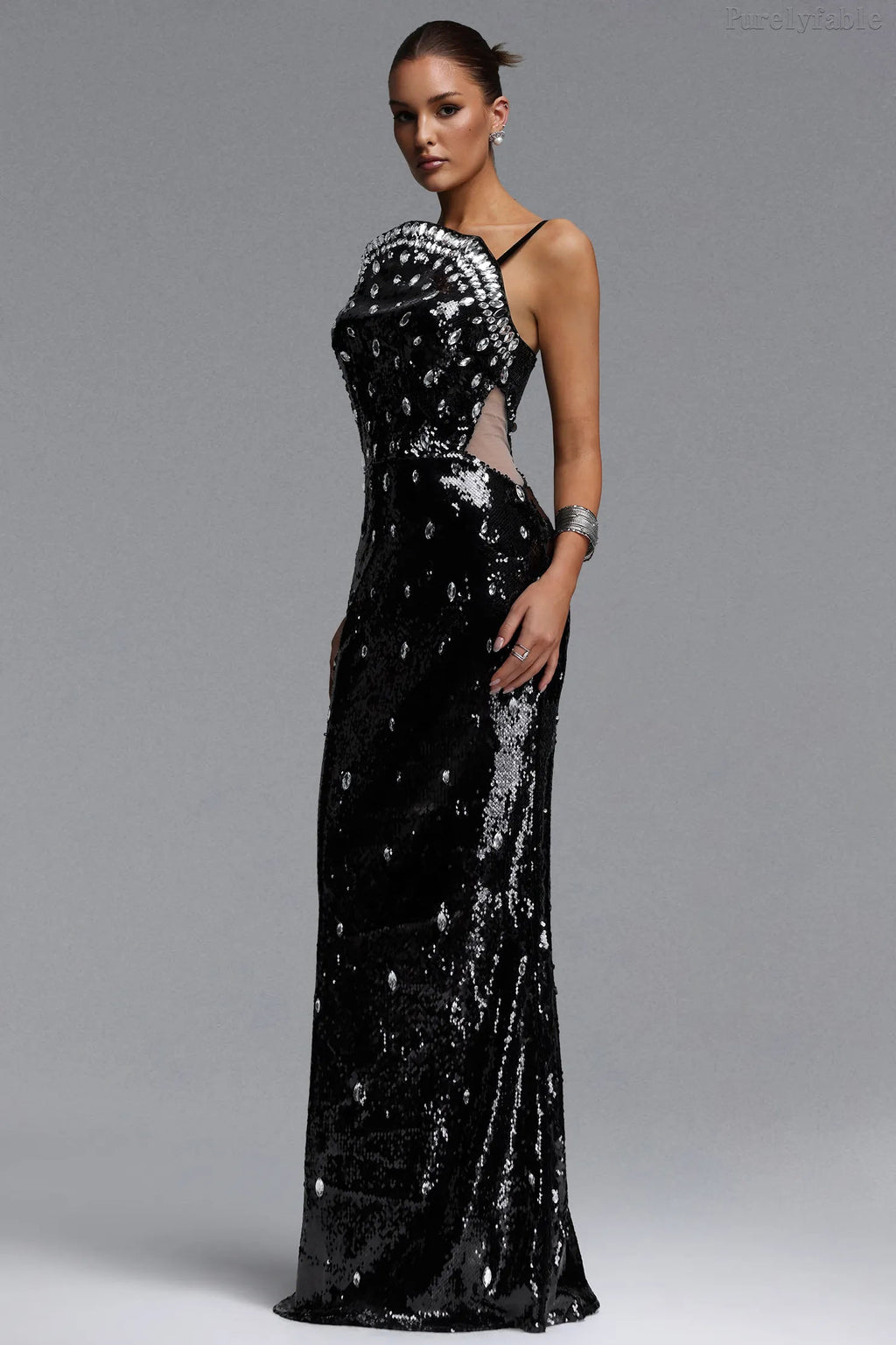 Camilla Black Sequined Low-Cut Halter-Neck Dress
