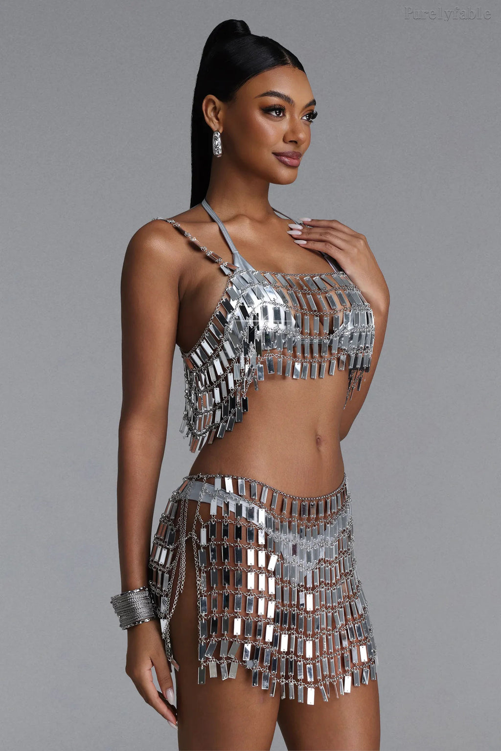 Elora Silver sequin dress set