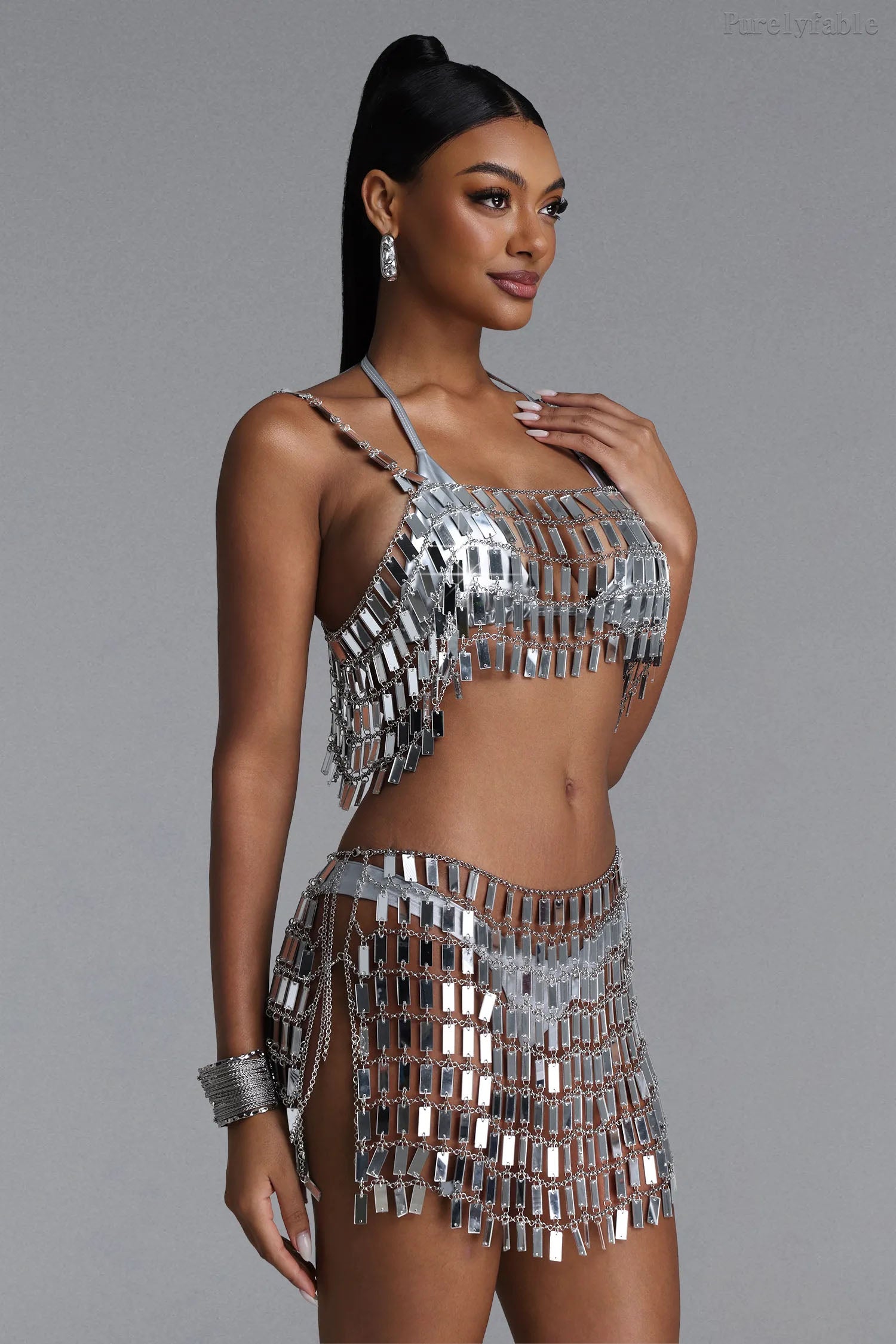 Elora Silver sequin dress set
