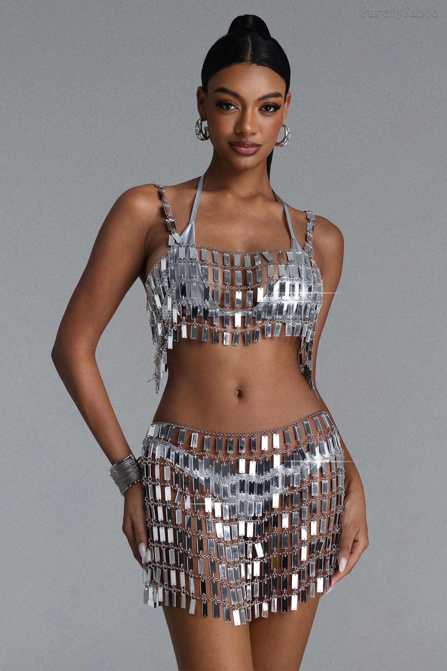 Elora Silver sequin dress set