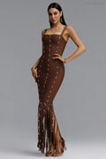 Aleah Coffee Colored Camisole High Slit Evening Gown