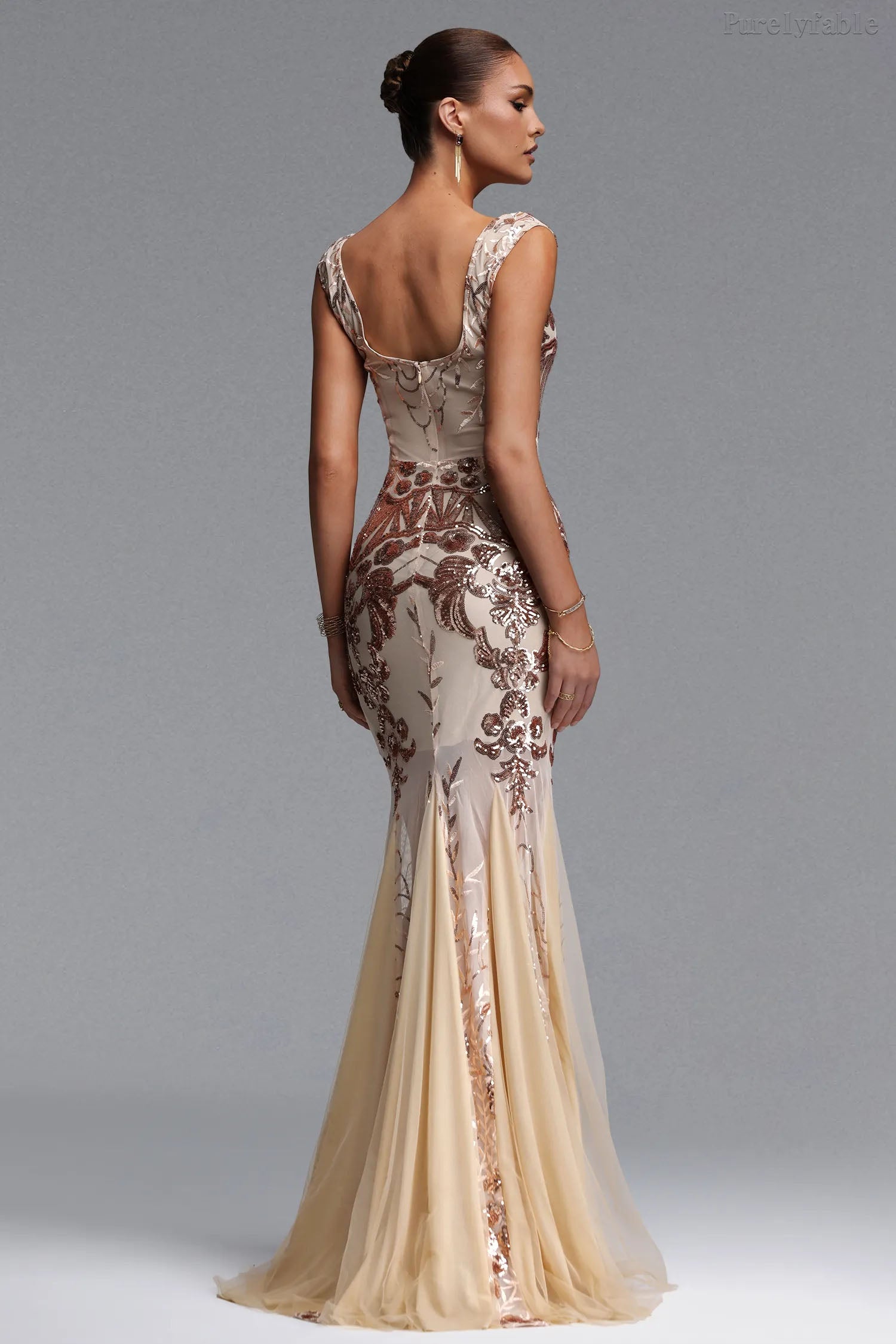 Aurora Gold Sequined Double-Shoulder Dress
