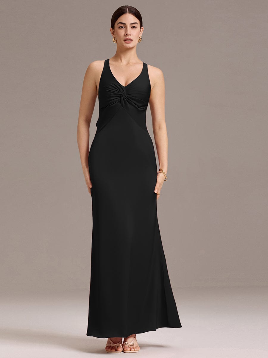 Elegant Strappy Bow Back Satin Mermaid Bridesmaid Dress