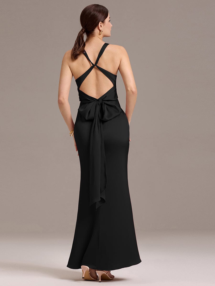 Elegant Strappy Bow Back Satin Mermaid Bridesmaid Dress