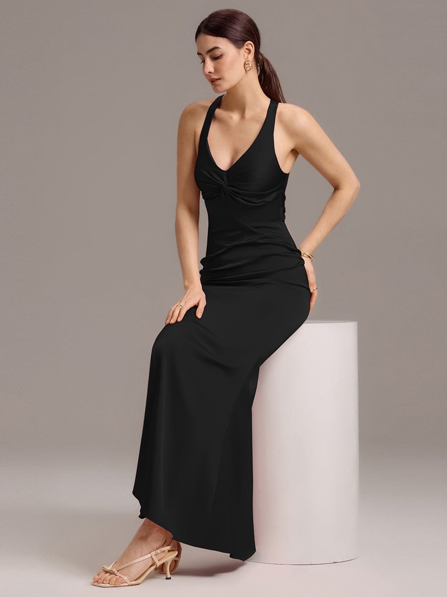 Elegant Strappy Bow Back Satin Mermaid Bridesmaid Dress