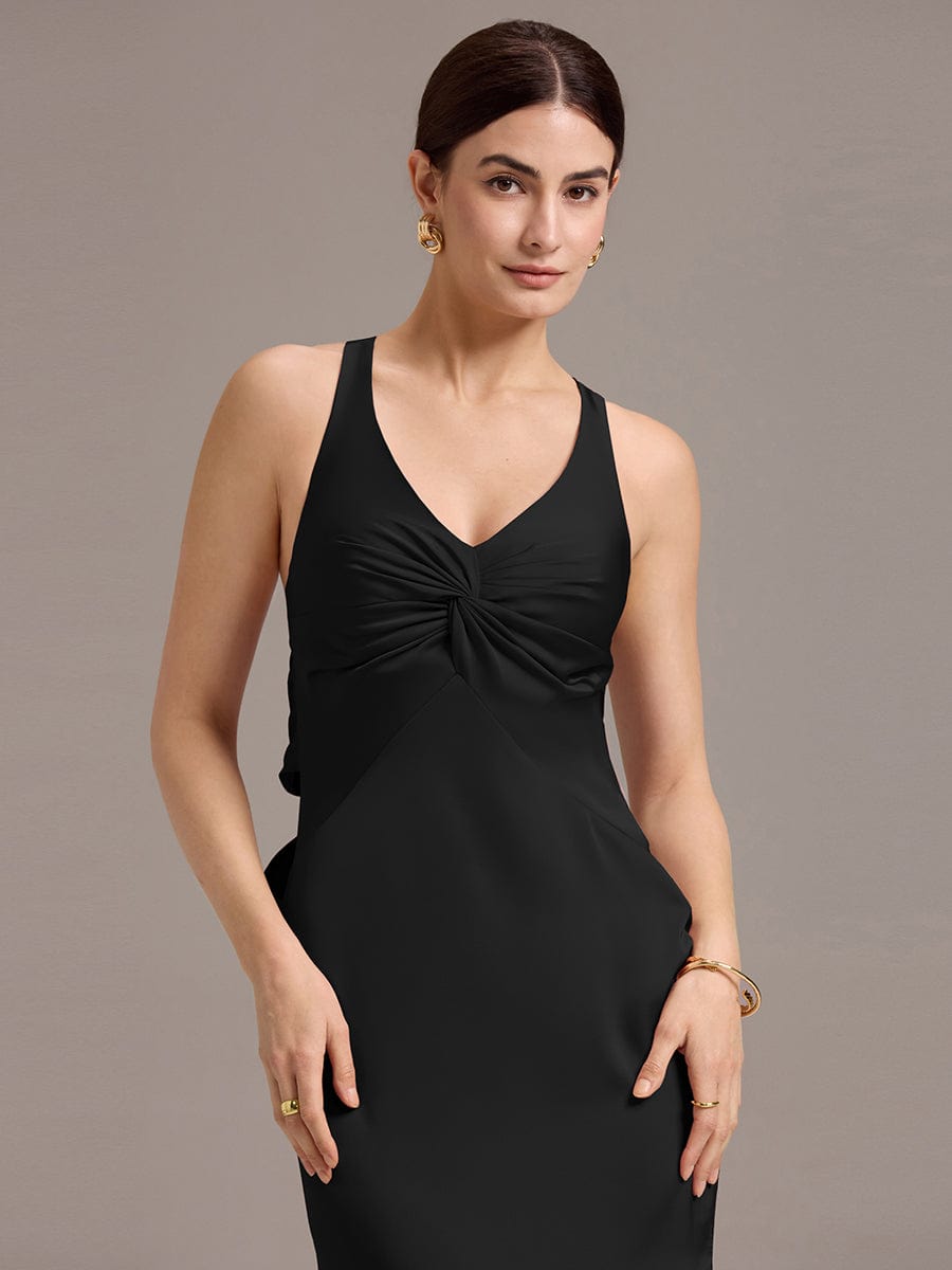 Elegant Strappy Bow Back Satin Mermaid Bridesmaid Dress