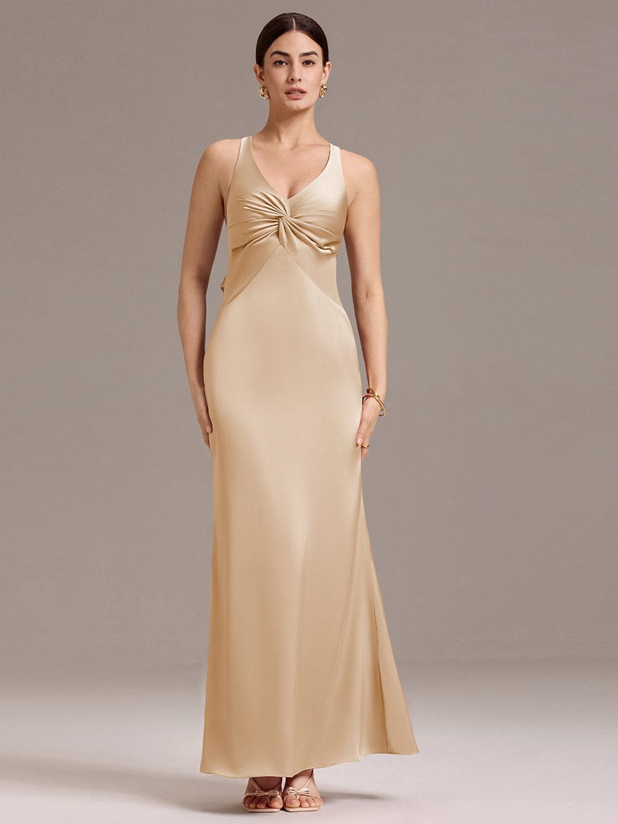 Elegant Strappy Bow Back Satin Mermaid Bridesmaid Dress