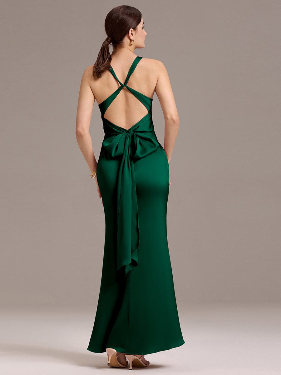 Elegant Strappy Bow Back Satin Mermaid Bridesmaid Dress
