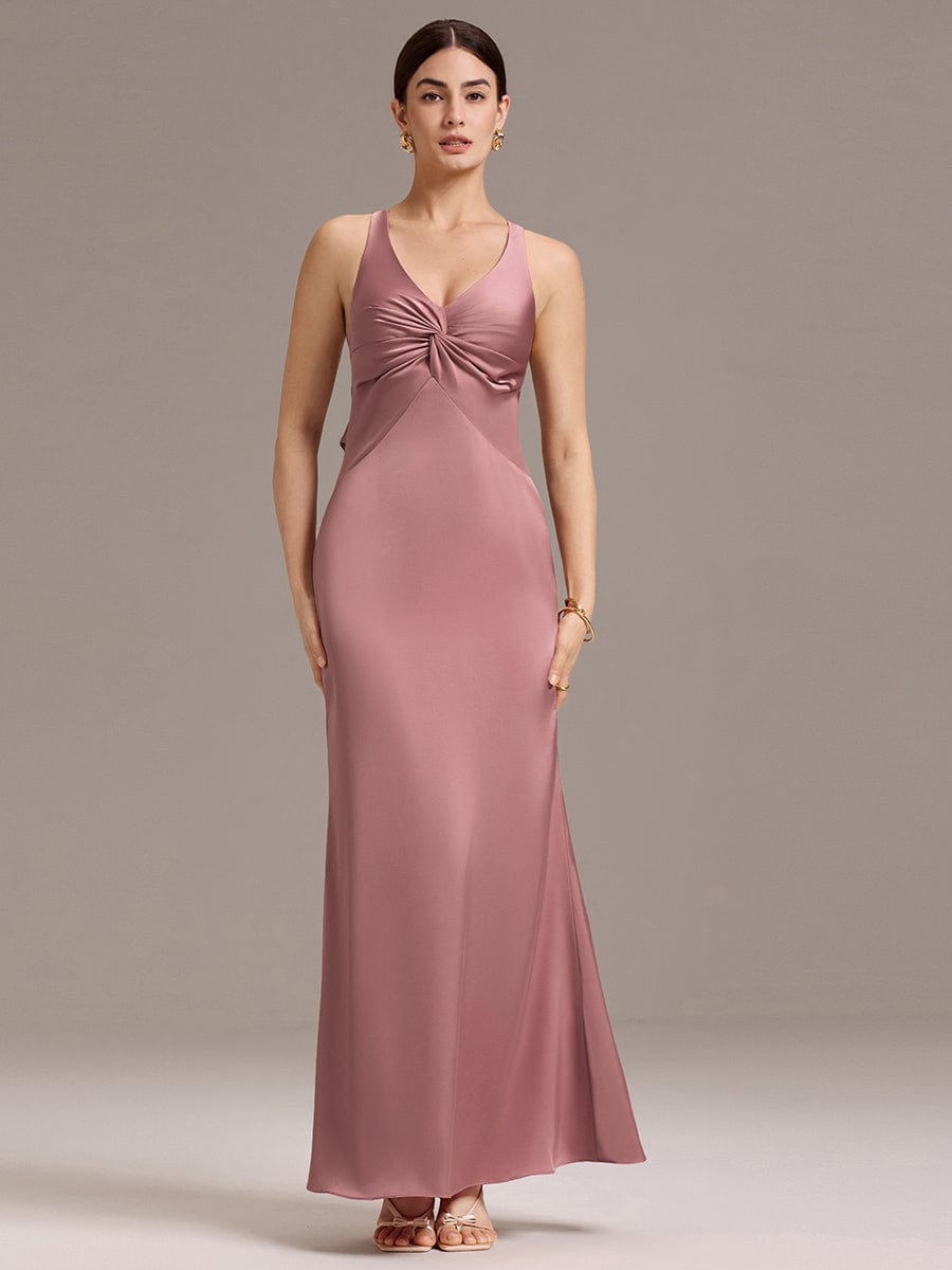 Elegant Strappy Bow Back Satin Mermaid Bridesmaid Dress