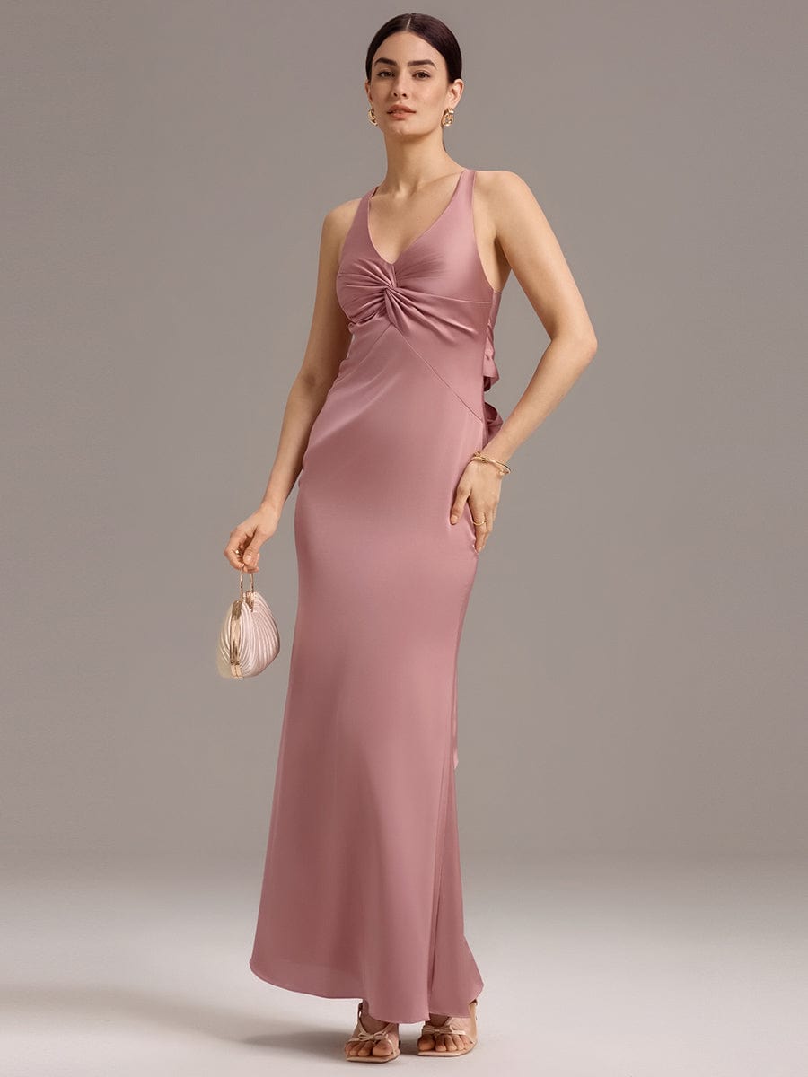 Elegant Strappy Bow Back Satin Mermaid Bridesmaid Dress