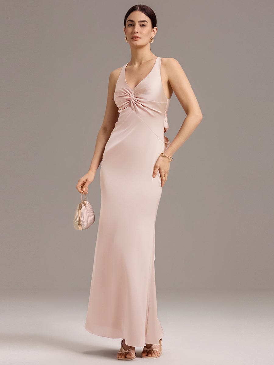 Elegant Strappy Bow Back Satin Mermaid Bridesmaid Dress