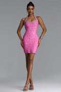 Maeve's pink fitted halter-neck dress