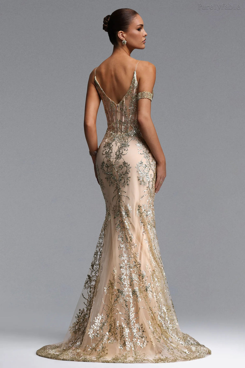 Vivian Champagne Floral Embroidered Dress