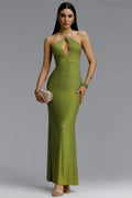 Aleah Green Backless Sparkling Rhinestone Dress