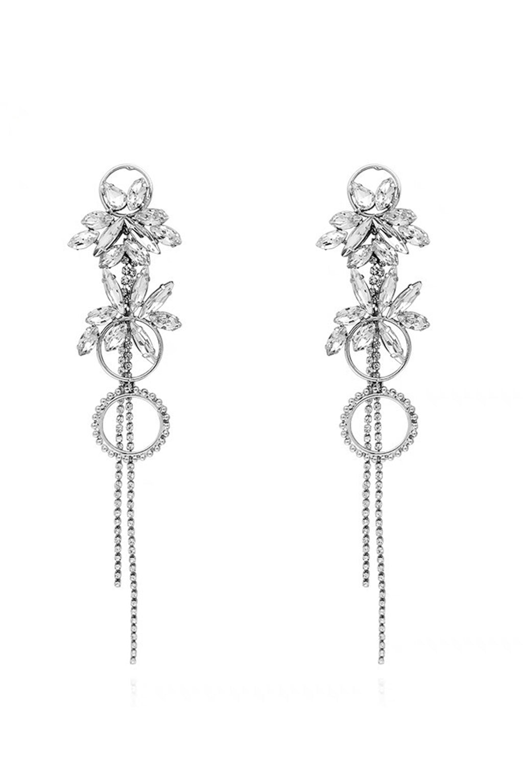 Crystal Flower Tassel Drop Earrings