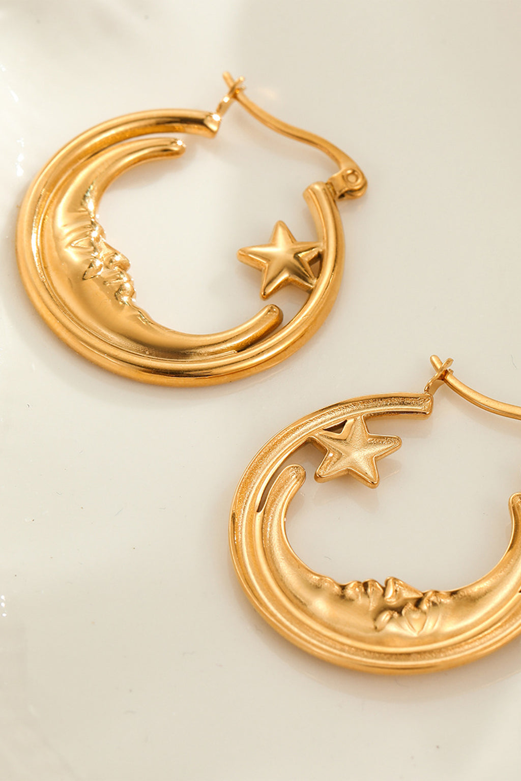 Crescent Moon Star Hoop Earrings