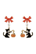 Pumpkin Lantern Cat Drop Earrings