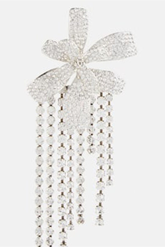 Crystal Flower Fringe Clip On Earrings