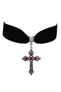 Gem Cross Pendant Velvet Choker