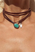 Turquoise Pendant Leather Necklace