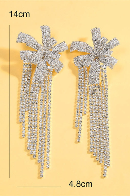 Crystal Flower Fringe Clip On Earrings