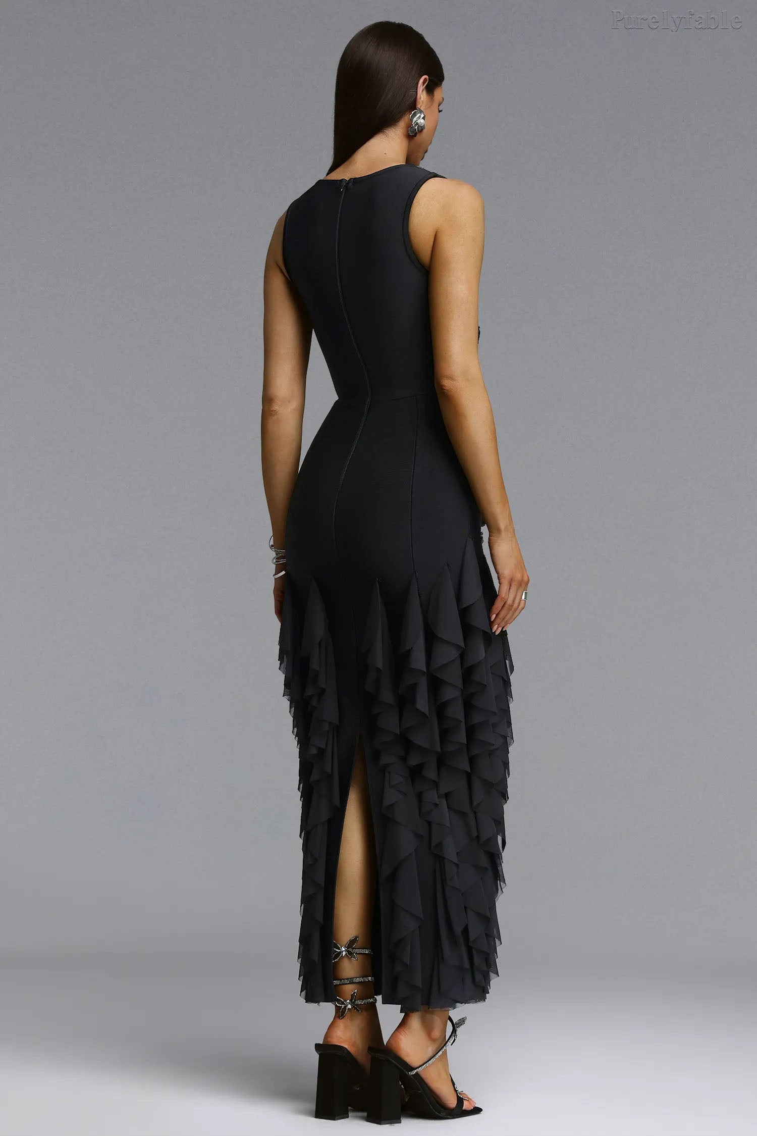 Ashlyn Black Floral Wrap-Around Dress