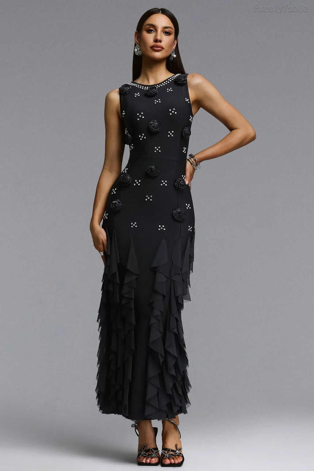 Ashlyn Black Floral Wrap-Around Dress