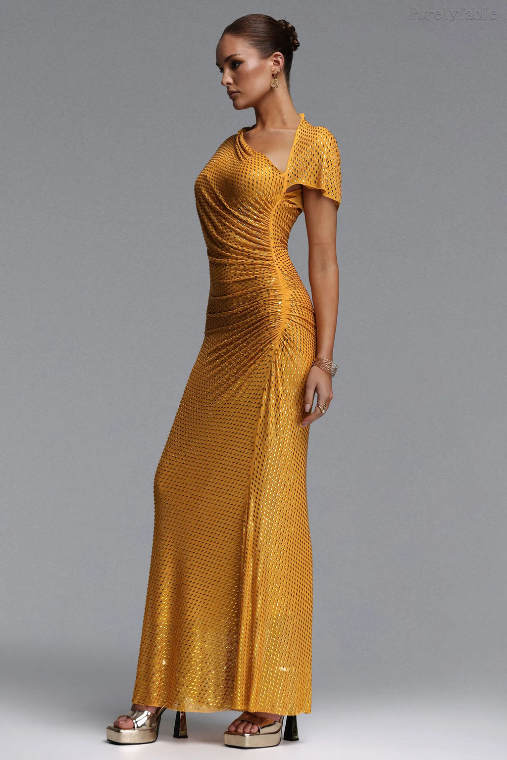 Maeve Yellow Short-sleevedFitted Dress