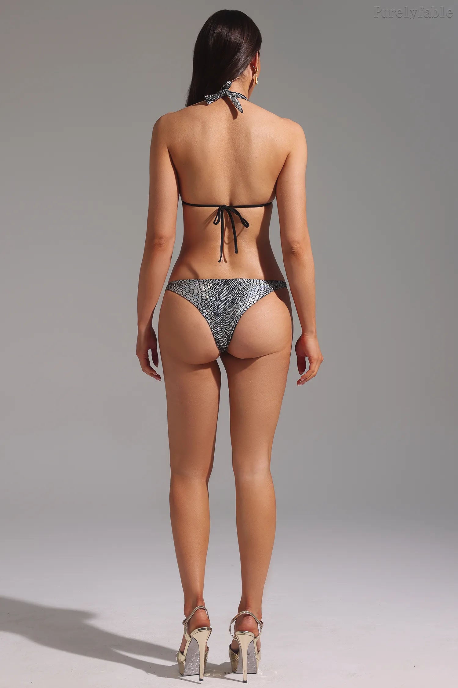 Fleur Black Crystal Diamond Chain Women's Swimwear Set