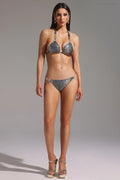 Fleur Black Crystal Diamond Chain Women's Swimwear Set